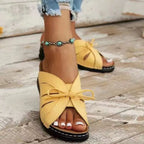 Damen bunte Slip-On Pantoletten mit dekorativem Knoten R&B