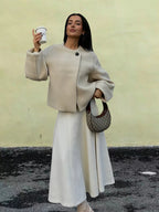 Damen Wickeljacke mit weiten Ärmeln und dekorativem Knopf R&B