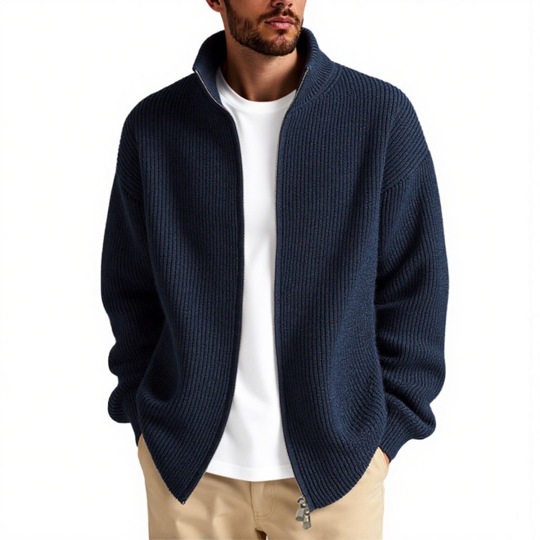 Herren Strickjacke mit hohem Kragen und praktischem Reißverschluss R&B