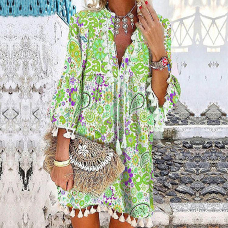 Damen Tunika-Kleid mit kreativem Print und Taschendetails R&B