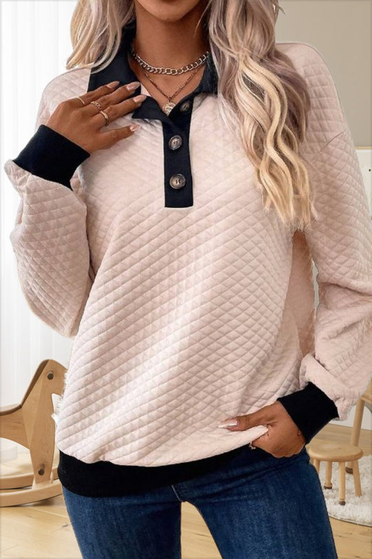 Damen Stepp-Pullover mit Kragen und Knopfleiste R&B