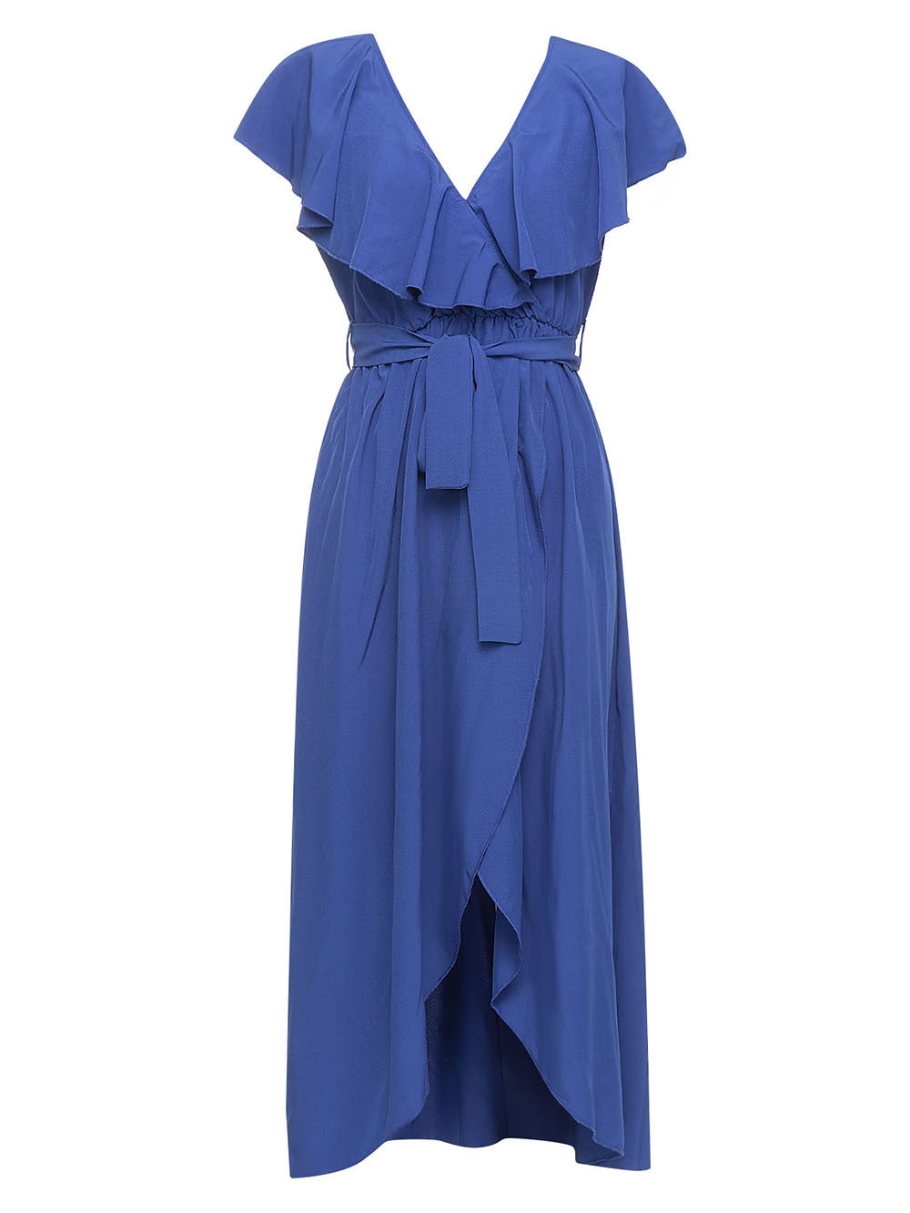 Damen Maxikleid mit elegantem Rüschensaum und schickem Taillengürtel R&B