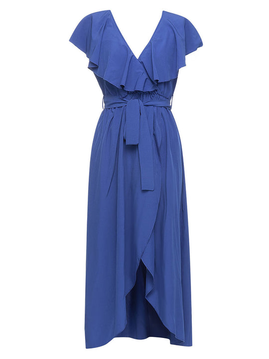 Damen Maxikleid mit elegantem Rüschensaum und schickem Taillengürtel R&B