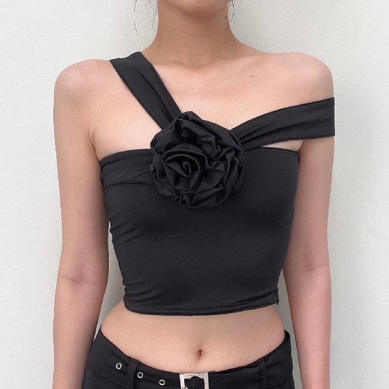 Damen asymmetrisches Top mit floraler Applikation und verstellbarem Träger R&B