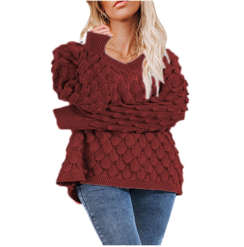 Damen Pullover mit Struktur und V-Ausschnitt R&B
