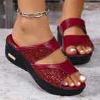 Damen modische Plateau-Sandalen mit Glitter und elastischen Riemen R&B