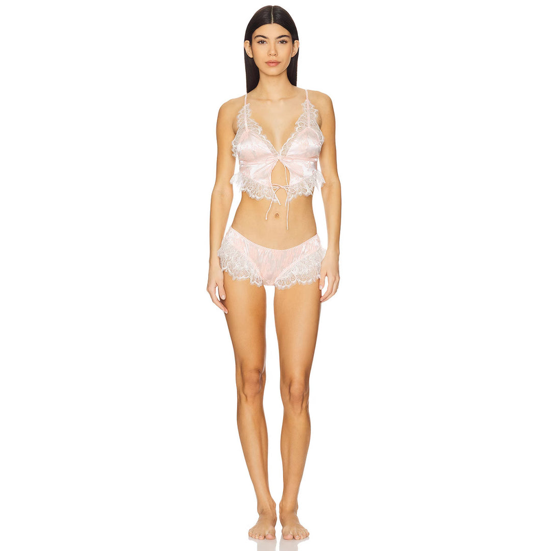 Damen Spitzen-Babydoll-Set mit Rüschendetails und schimmerndem Satin R&B