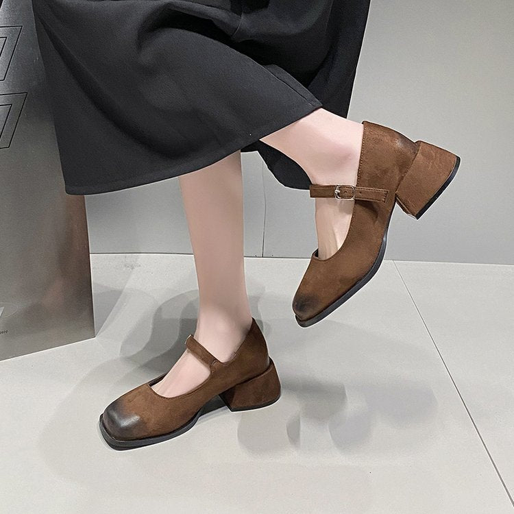 Damen elegante Mary Jane-Blockabsatzschuhe mit modischen Schnallen R&B