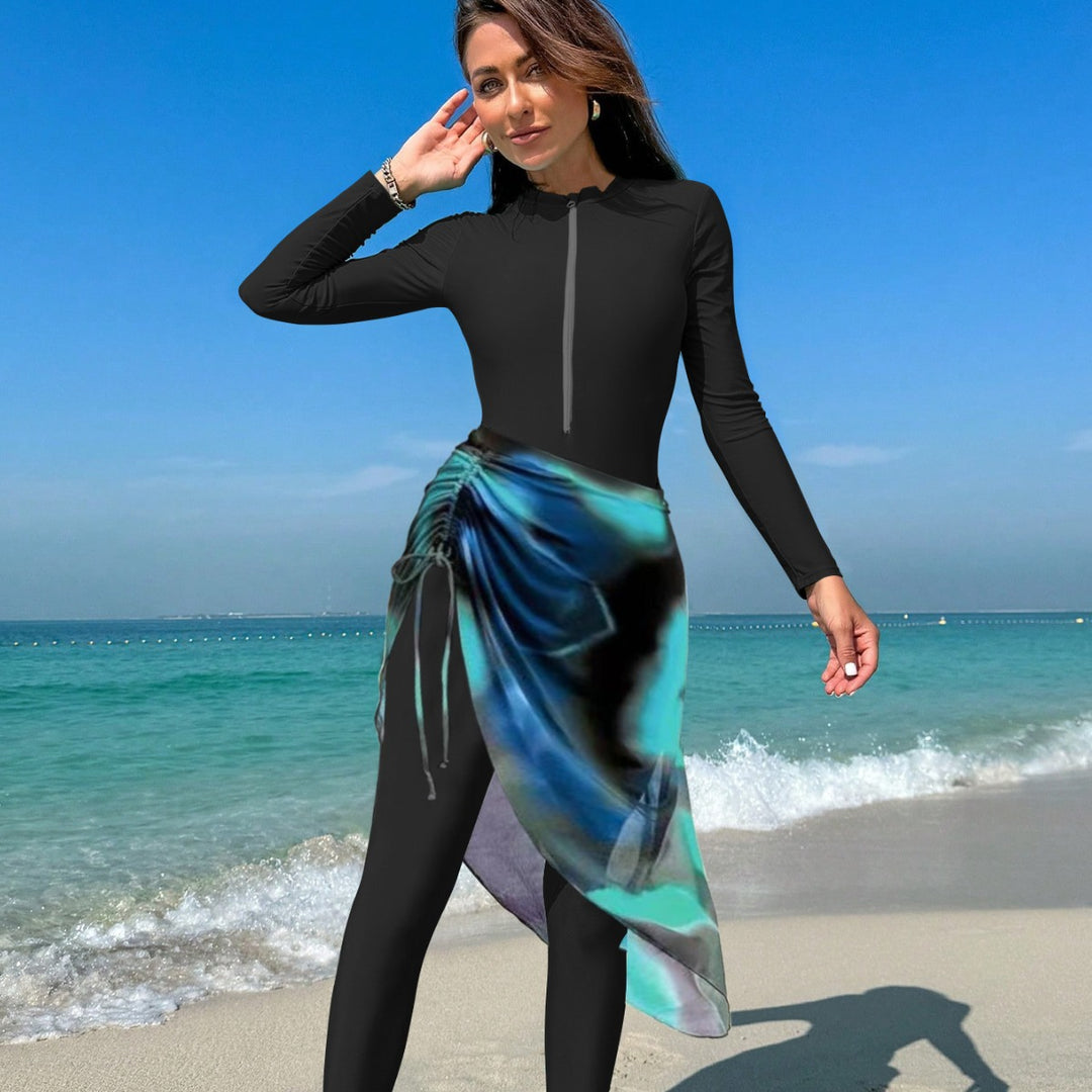 Damen sportlicher Langarm-Surfsuit mit raffinierten Wickeldetails R&B