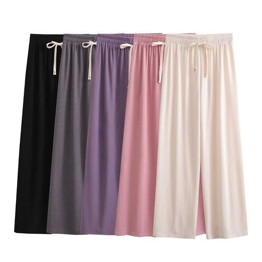 Damen weite Palazzohose mit elastischem Bund und dekorativem Kordelzug R&B