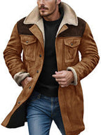 Herren Suede-Langjacke mit Teddy-Futter und praktischen Taschen R&B