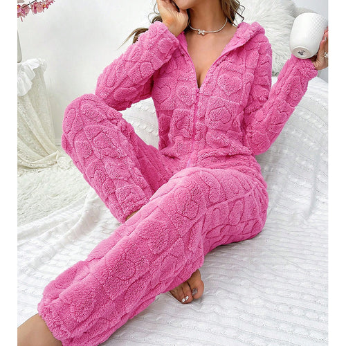 Damen Gemütlicher Fleece-Overall mit Kapuze R&B