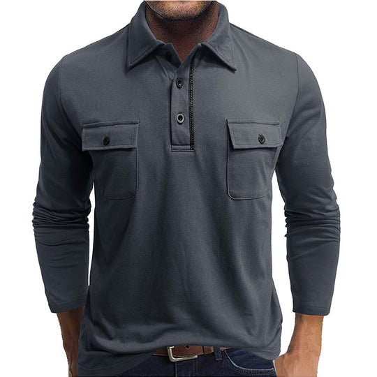 R&B | Poloshirts Baumwollmischung Reguläre Passform Lange Ärmel Klappentaschen