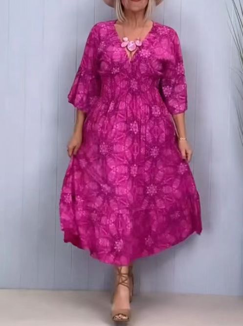 Damen Maxikleid mit elegantem V-Ausschnitt und schwingendem Rock Heidi-Mode