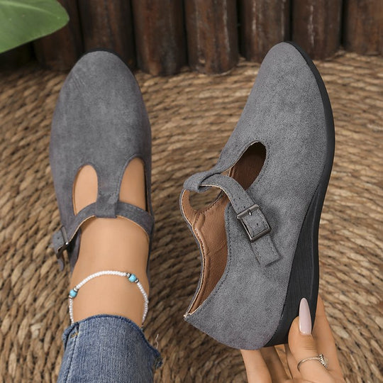 Damen elegante Wedge-Pantoletten mit überkreuzten Riemen und komfortablem Fußbett R&B