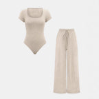 Damen lässiger Jumpsuit mit kurzer Arm und weitem Bein R&B