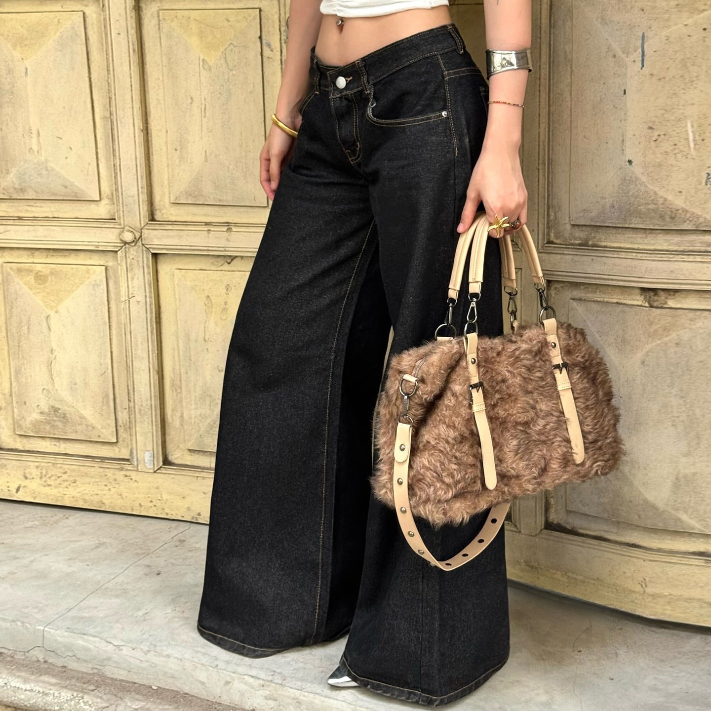 Damen Weitgeschnittene Jeans mit hohem Bund und eleganter Nahtführung R&B