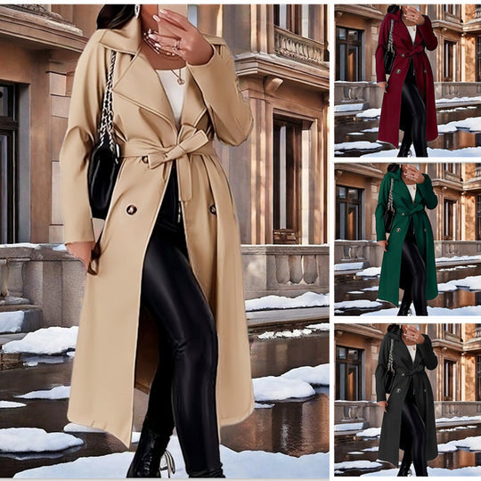 Damen Eleganter Trenchcoat mit Taillengürtel und doppelt geknöpften Details R&B