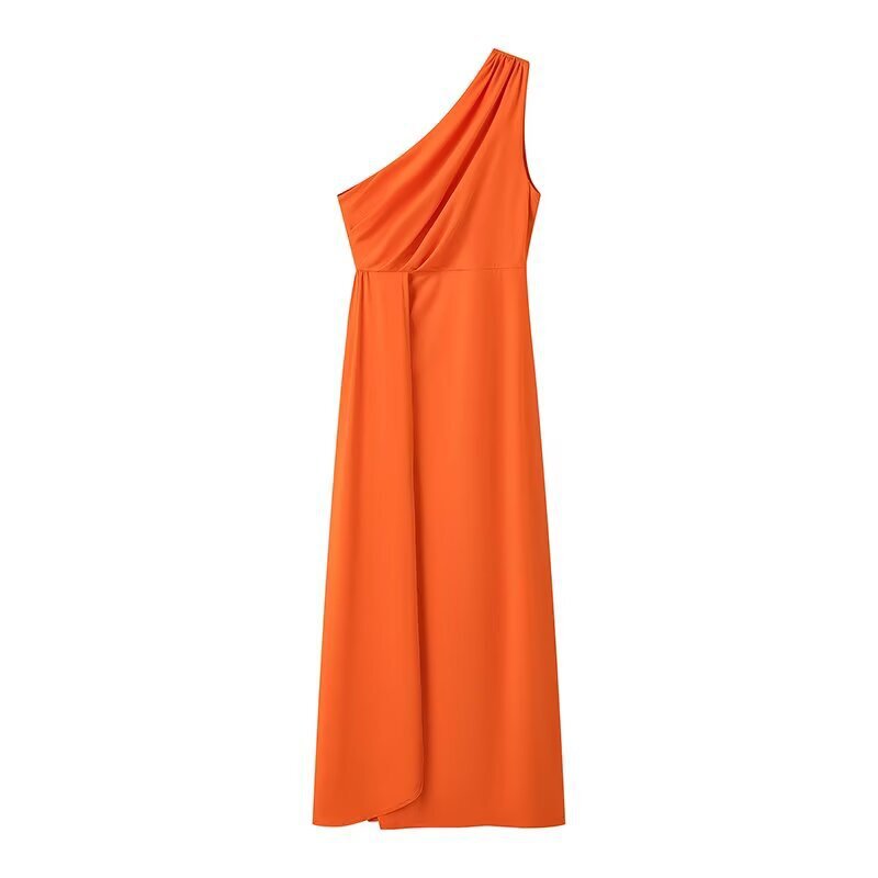 Damen Maxikleid mit asymmetrischem Ärmeldesign und eleganter Drapierung R&B