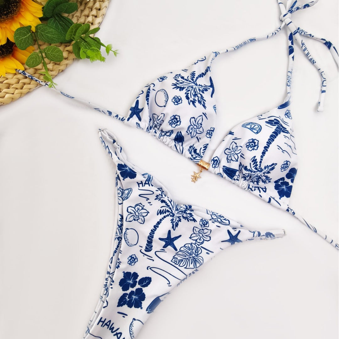 Damen Triangel-Bikini mit floralem Design und verstellbaren Trägern R&B
