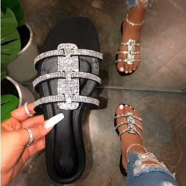 Damen glamouröse Riemchen-Sandalen mit funkelnden Strass-Applikationen R&B
