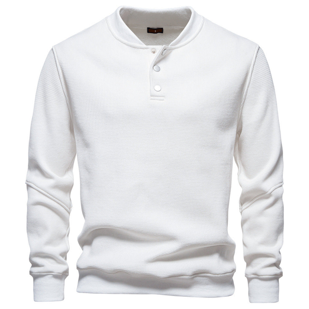 Herren nan Waffelstruktur-Henley-Pullover mit kurzem Druckknopfverschluss und Rippbündchen R&B