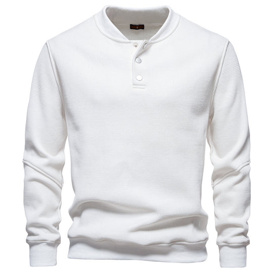 Herren nan Waffelstruktur-Henley-Pullover mit kurzem Druckknopfverschluss und Rippbündchen R&B