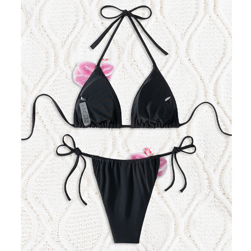 Damen Triangel-Bikini mit dekorativen Orchideen-Details R&B