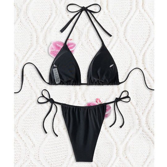Damen Triangel-Bikini mit dekorativen Orchideen-Details R&B