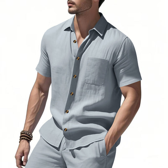 Herren nan Havana-Kurzarmhemd mit Reverskragen Brusttasche und lockerem Schnitt R&B