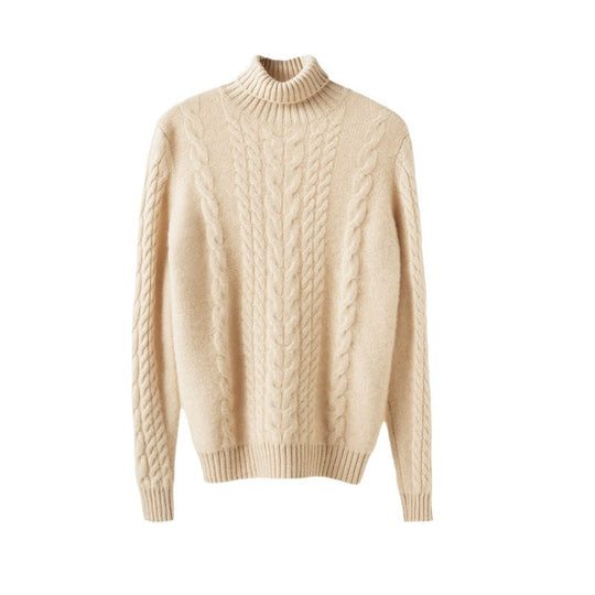 Damen Grobstrickpullover mit hohem Kragen und strukturiertem Zopfmuster R&B