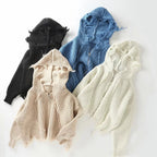 Damen lockerer Strickhoodie mit Übergroßer Kapuze und Fransen R&B
