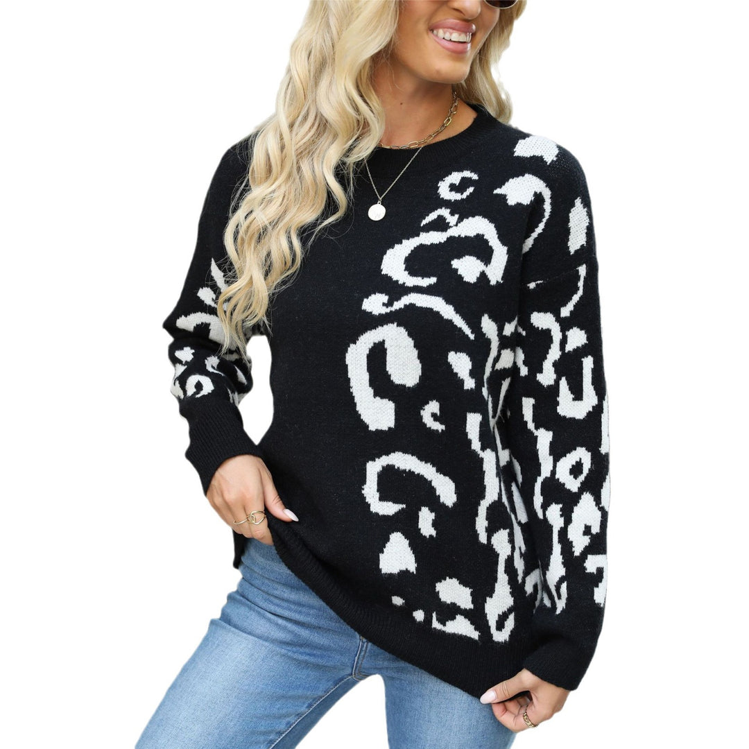 Damen Gemusterter Pullover mit modernem Leopardenmuster und weichem Material R&B