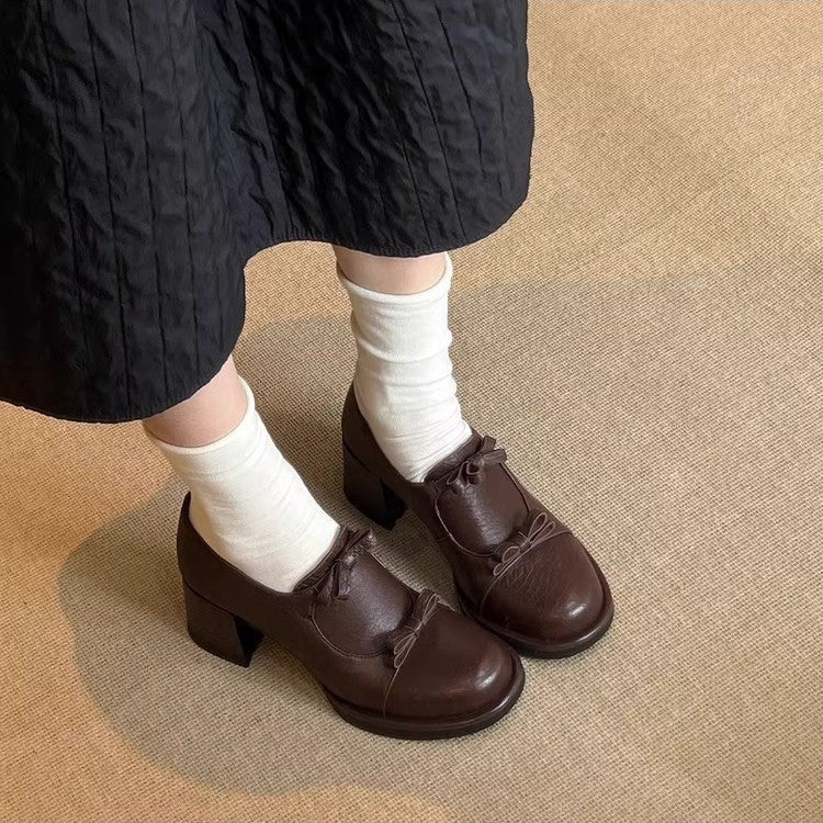 Damen elegante Schnürschuhe mit dekorativen Schleifen und komfortablem Blockabsatz R&B