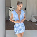 Damen Raffiniertes Mini-Kleid mit tiefem V-Ausschnitt und Raffungselementen R&B
