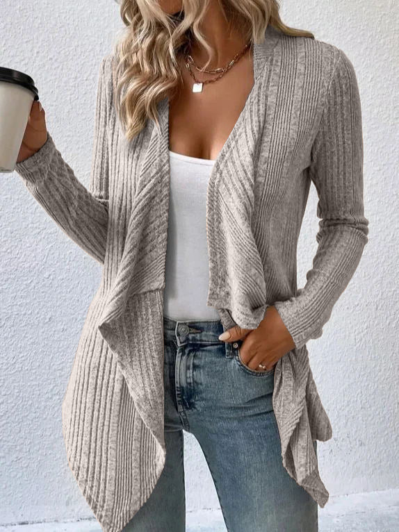 Damen gemütliche Strickjacke mit lässigem Schnitt und asymmetrischem Saum R&B