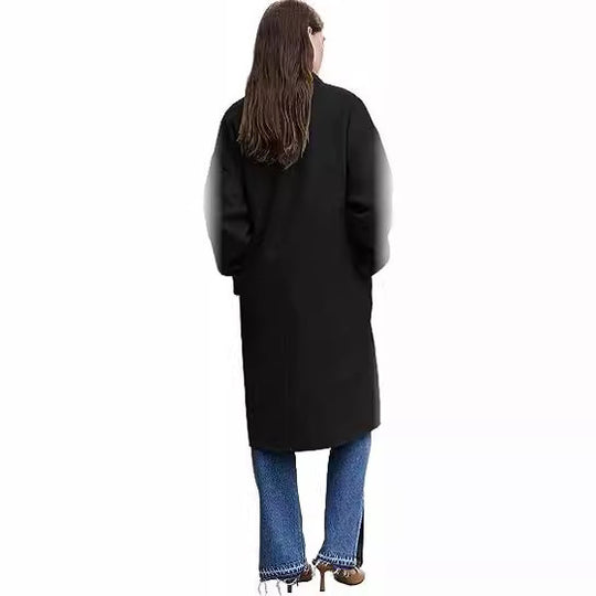Damen eleganter und lässiger Wollmantel mit doppelter Knopfleiste R&B