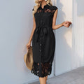 Damen Hemdblusenkleid mit Spitzendetails und taillierbarem Gürtel R&B