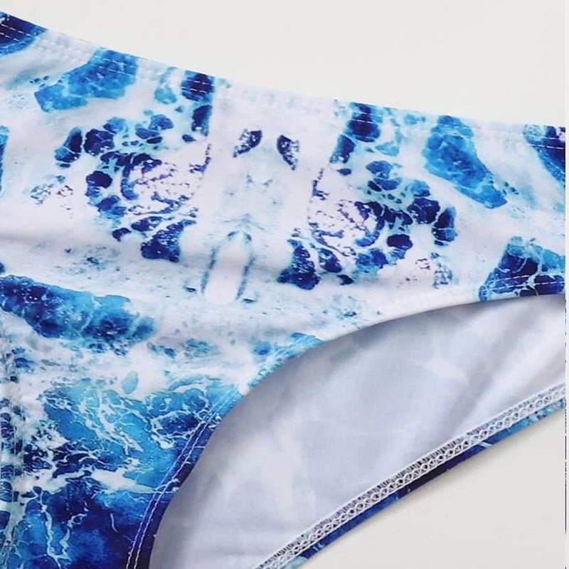 Damen Sport-Bikini mit asymmetrischem Schnitt und modischem Wasser-Motiv R&B