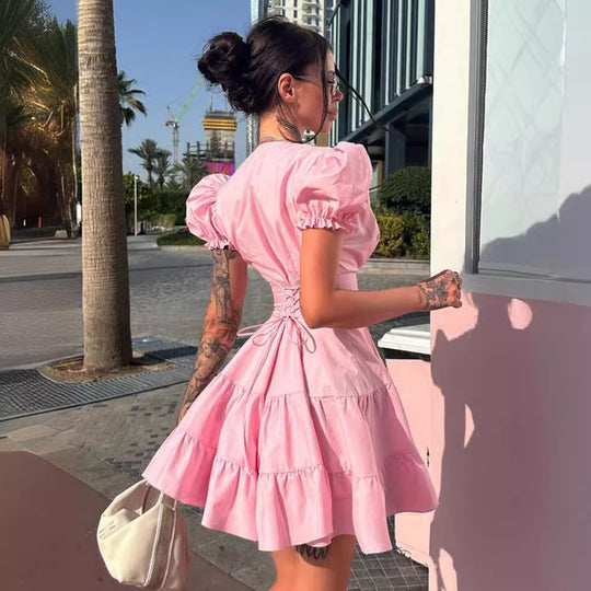 Damen verspieltes Sommerkleid mit Puffärmeln und Rüschen R&B