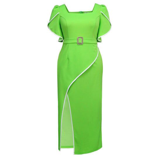 Damen Elegantes Maxikleid mit asymmetrischem Schlitz und Rüschendetails R&B