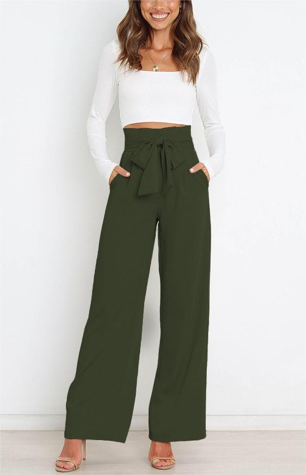 Damen Weit geschnittene High-Waist-Hose mit Binde-Gürtel und Taschen R&B