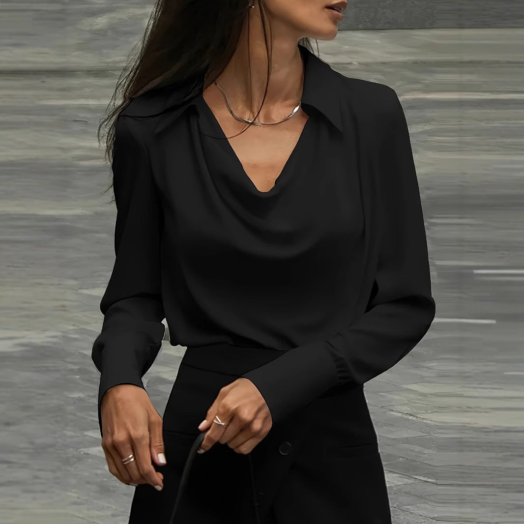 Damen Elegante Bluse mit schwungvollem Ausschnitt und langem Arm R&B