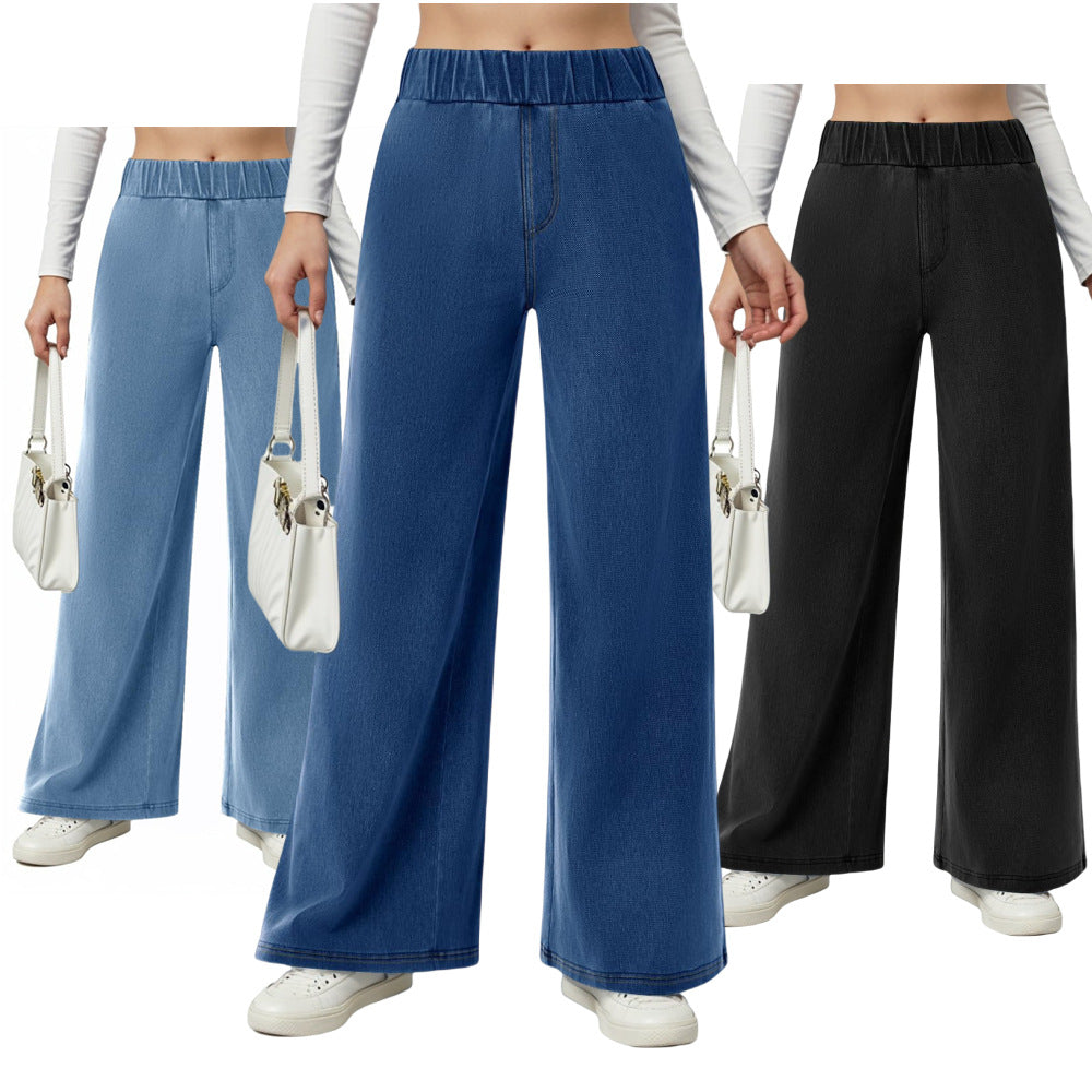 Damen weite Jeanshose mit Elastikbund und seitlichen Taschen R&B