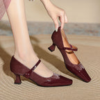 Damen elegante Mary Jane Pumps mit komfortablem Blockabsatz und verstellbarem Riemen