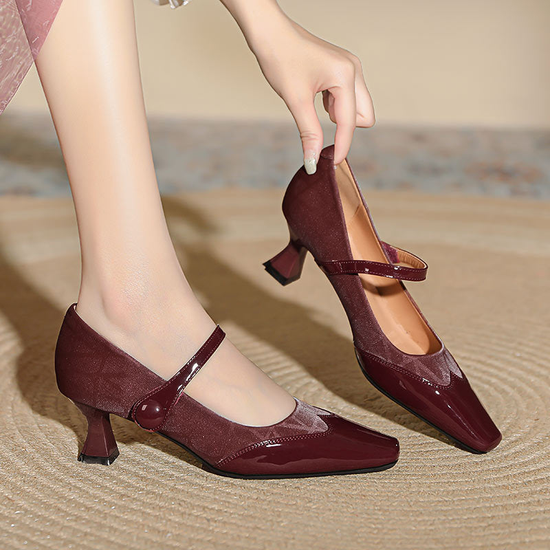 Damen elegante Mary Jane Pumps mit komfortablem Blockabsatz und verstellbarem Riemen
