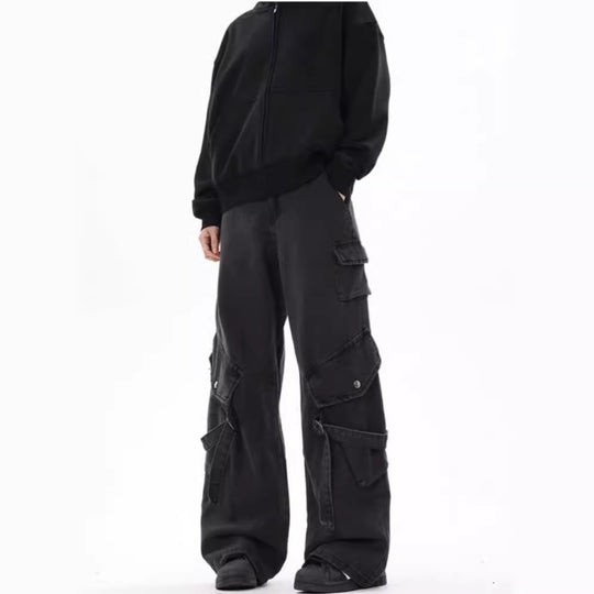 Damen Weite Cargo-Hose mit tiefem Schritt und praktischen Seitentaschen R&B