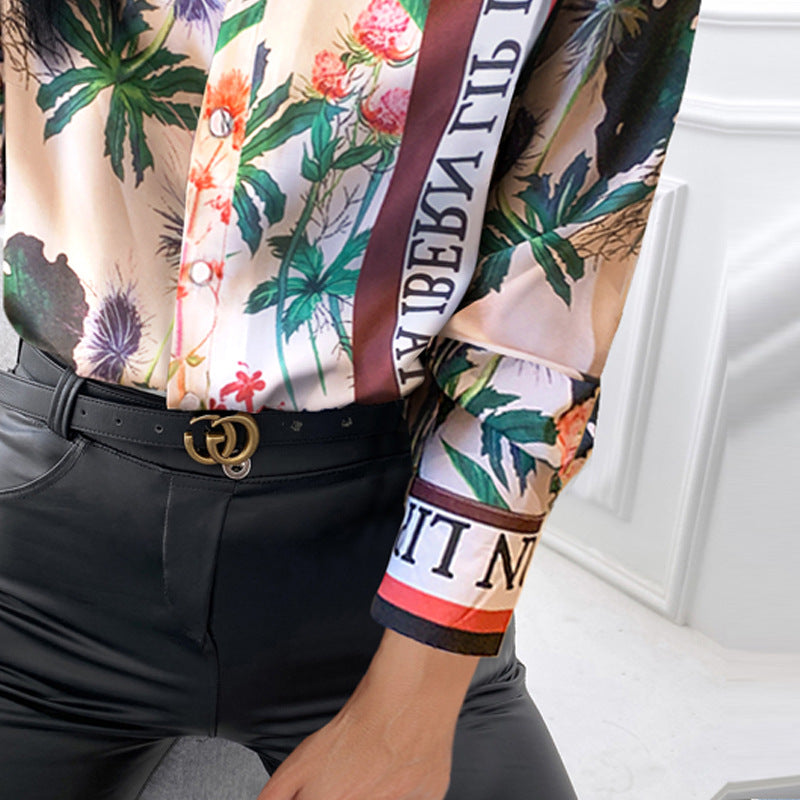 Damen floral bedruckte Bluse mit elegantem Satinfinish R&B