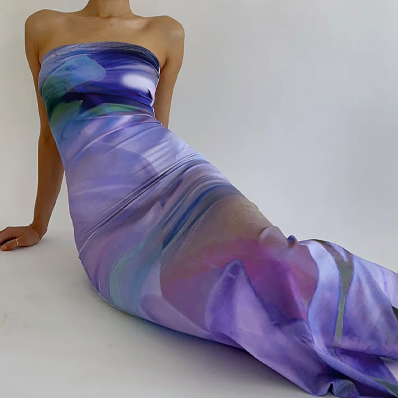 Damen Bodycon Maxikleid mit schulterfreiem Design und traumhaftem Farbverlauf R&B
