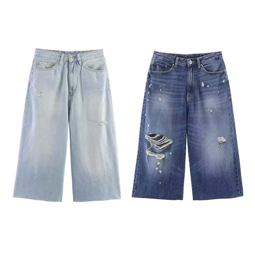 Damen weit geschnittene Jeans im lässigen Destroyed-Design R&B